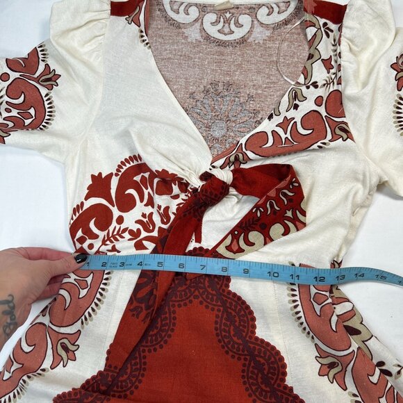 Marfinno Linen Medallion Maxi Dress Long Sleeve Cream Orange Medium - Picture 9 of 16